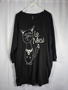 Melissa McCarthy Seven7 Cat Tunic Sweater Le Meow Black Dress Women's 1X